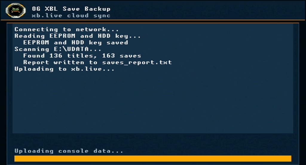 XBL Cloud Sync homebrew app uploading to xb.live